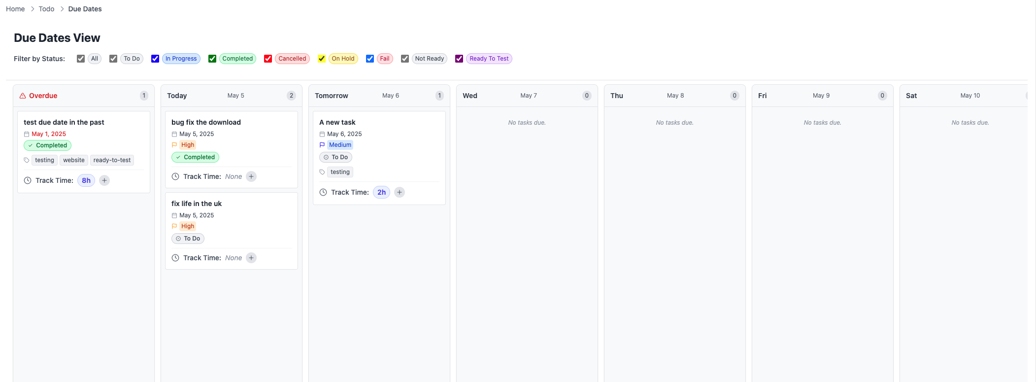 Due Dates View Screenshot