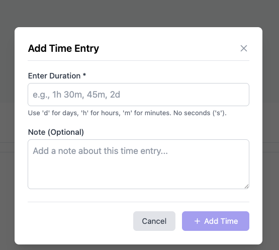 Add Time Entry Modal Placeholder