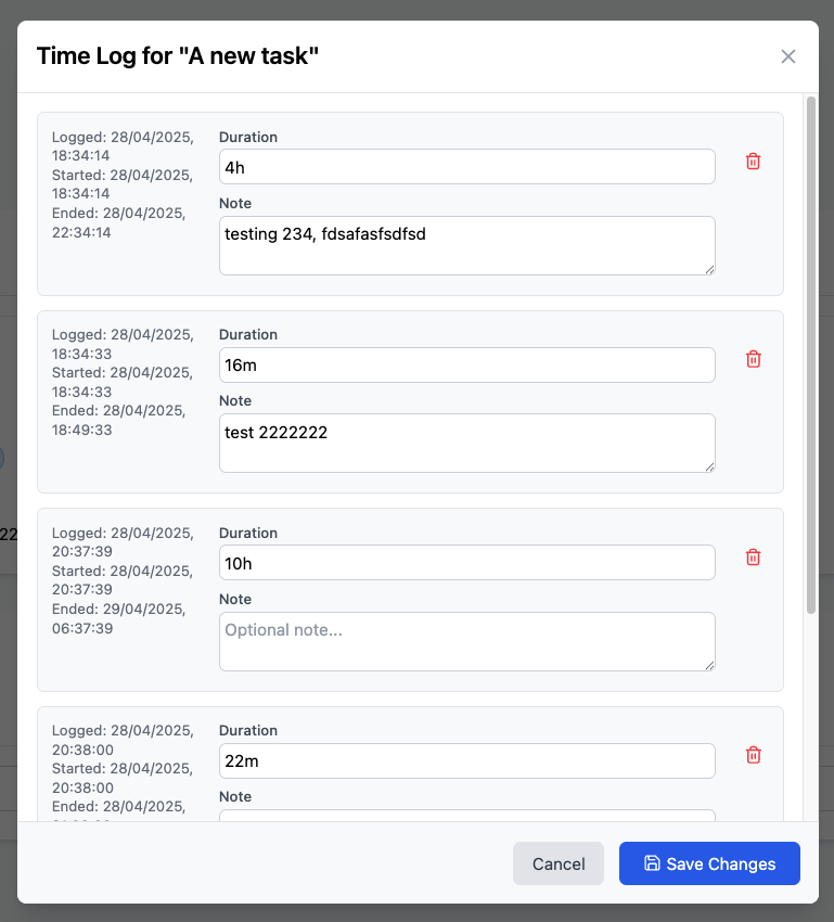 Time Log Modal Placeholder